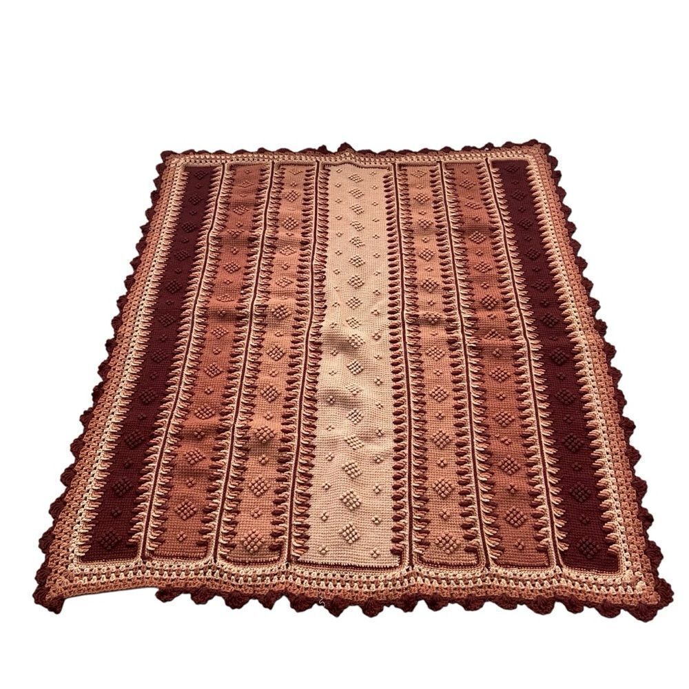 Handmade Boho Crochet Patterned Throw Blanket - Picture 2 of 10